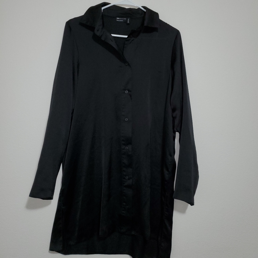 Asos Black Satin Button Up Dress